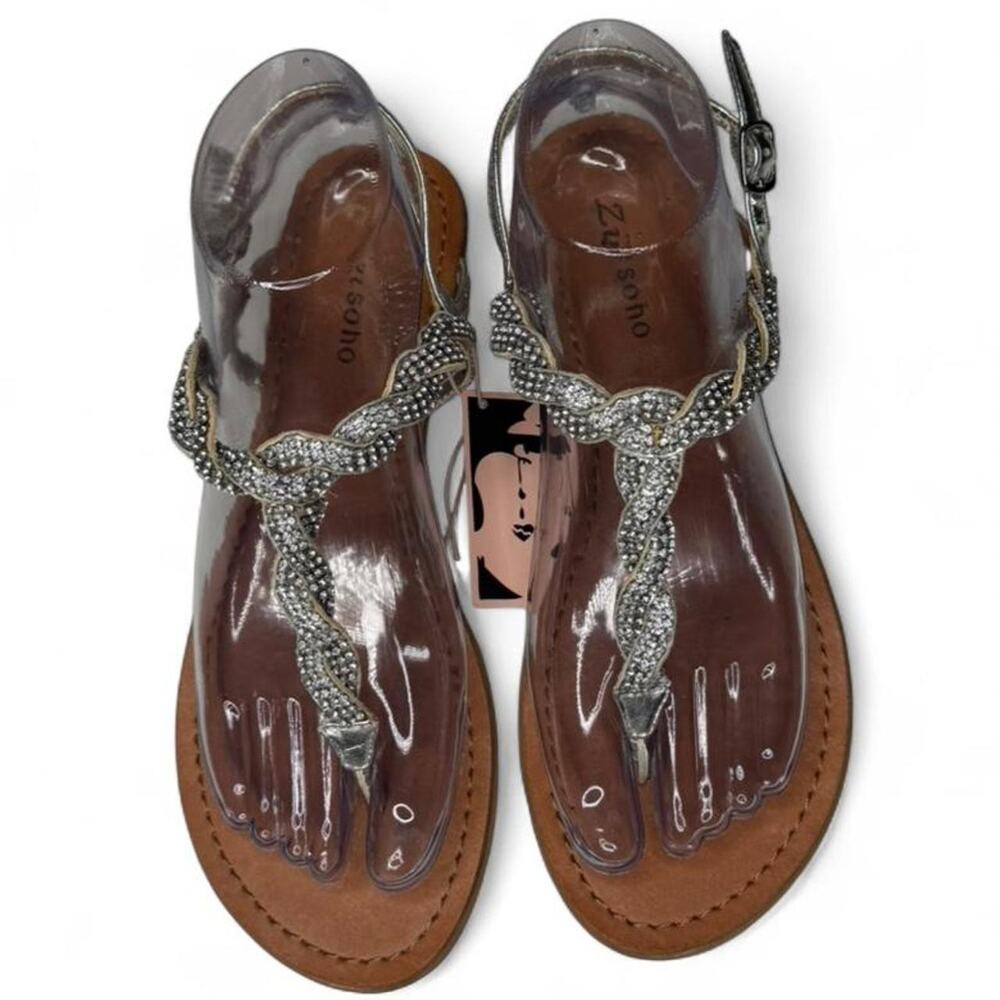 Zigi‎ Soho rhinestone braided T strap sandals sz 8 NWT beach wedding glam